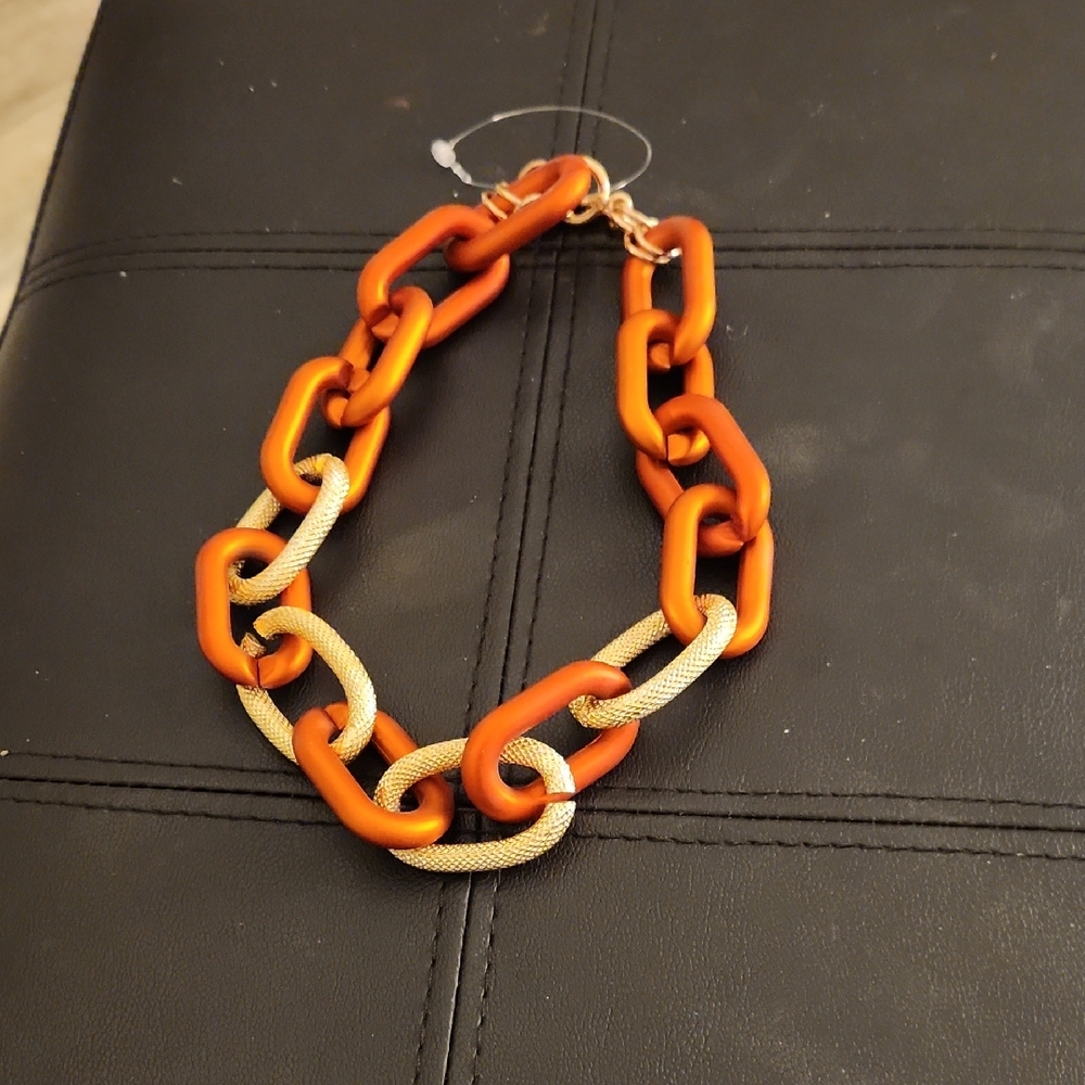 Bold Orange and Gold Chain Necklace